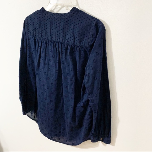 J. Crew Swiss Dot Long Sleeve Tie Front Cotton Blouse Button Cuff S-A5545 Navy - Picture 6 of 12